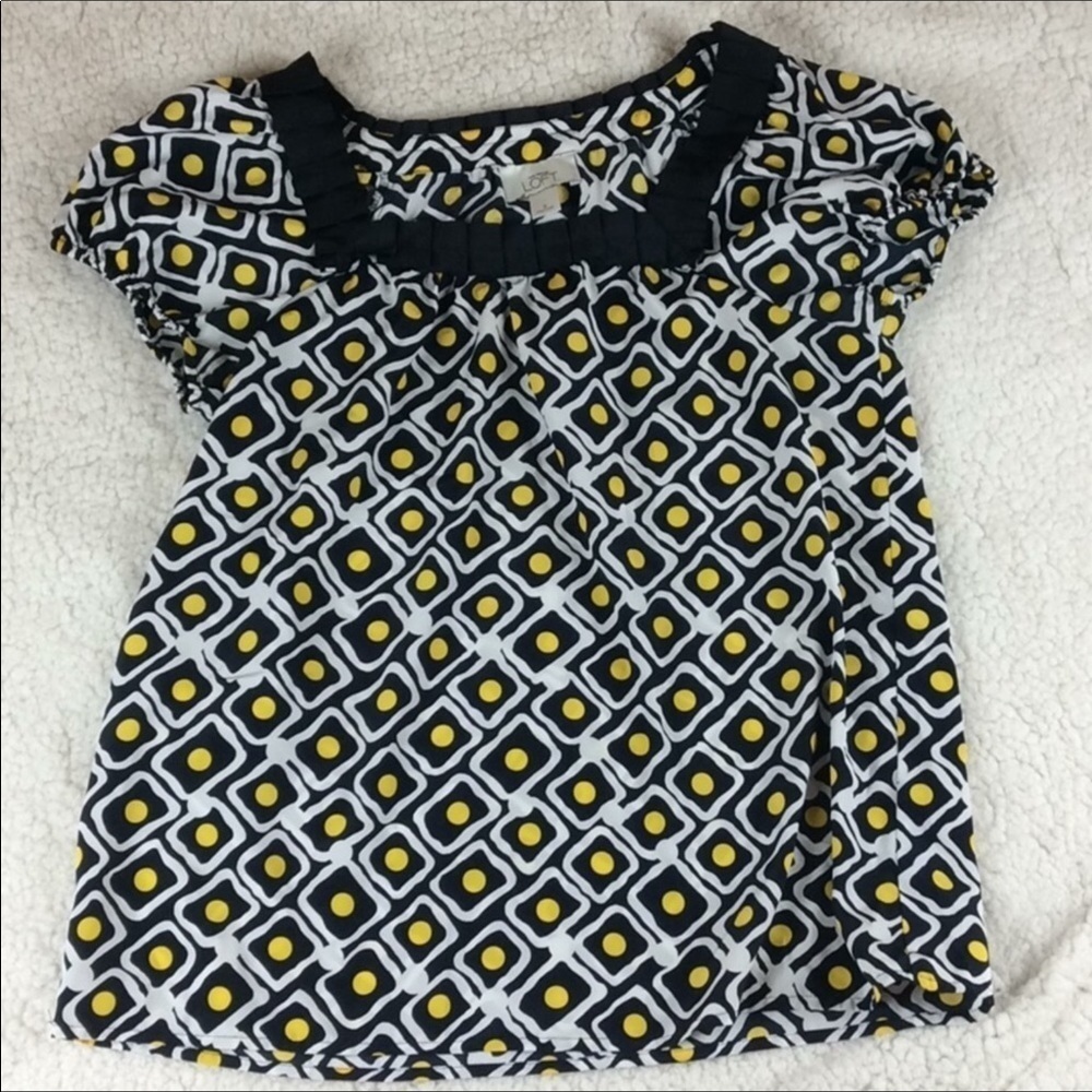 Loft black & yellow geometric print short sleeve blouse Size Small